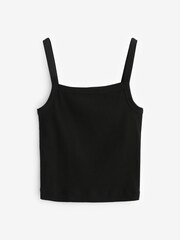 Black Ribbed Square Neck Strappy Cami Top - Image 5 of 6