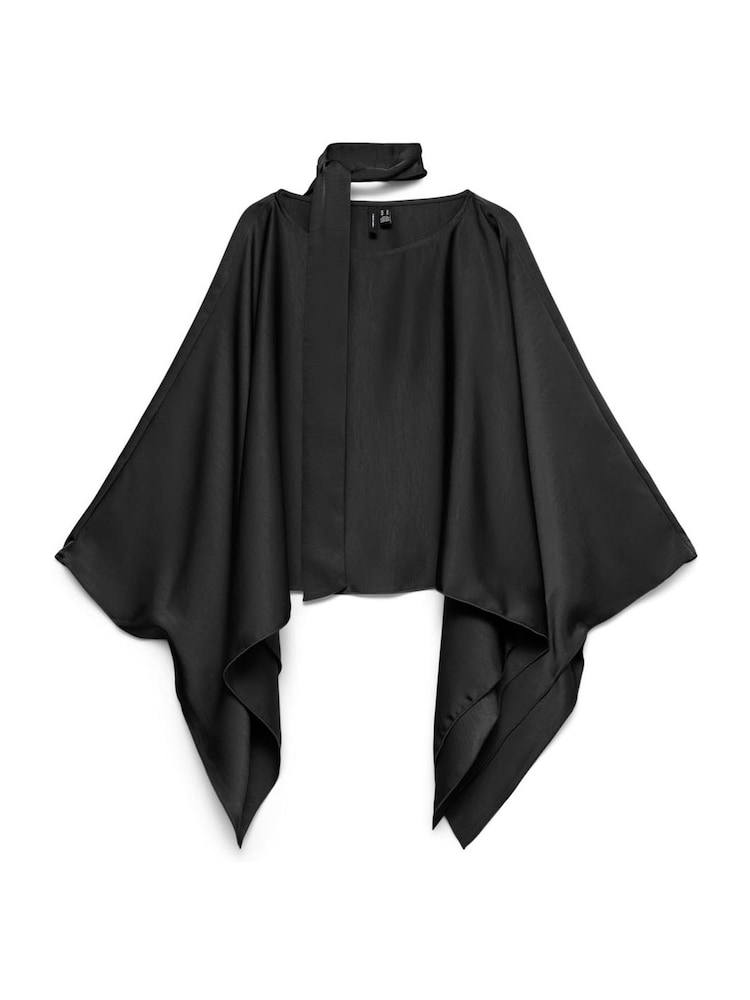VERO MODA Black Long Sleeve Satin Cape Scarf Top - Image 1 of 1 VERO MODA Black Long Sleeve Satin Cape Scarf Top - Image 1 of 1