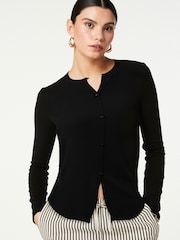 črna - Mehka na dotik rebrasta pletena jopa s TENCEL™ Lyocell - Slika 1 iz 6