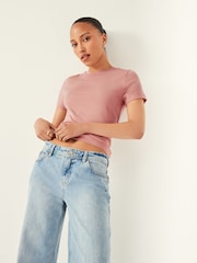 Red/Orange Soft Touch Ribbed Short Sleeve T-Shirt with TENCEL™ Lyocell - Image 1 of 5