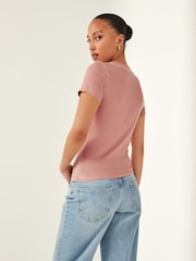 Red/Orange Soft Touch Ribbed Short Sleeve T-Shirt with TENCEL™ Lyocell - Image 2 of 5