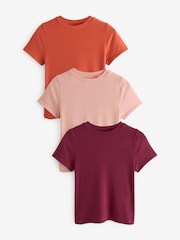 Red/Orange Soft Touch Ribbed Short Sleeve T-Shirt with TENCEL™ Lyocell - Image 4 of 5