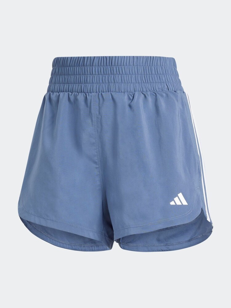 adidas Blue Pacer Training 3 Stripes Woven High Rise Shorts - Image 7 of 7