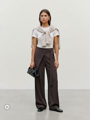 VERO MODA Brown Mid Rise Wide Leg Wrap Trousers - Image 3 of 5