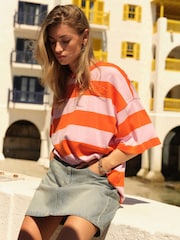 Orange/Pink Relaxed Fit Heavyweight Longline Crew Neck 100% Cotton T-Shirt - Image 2 of 6
