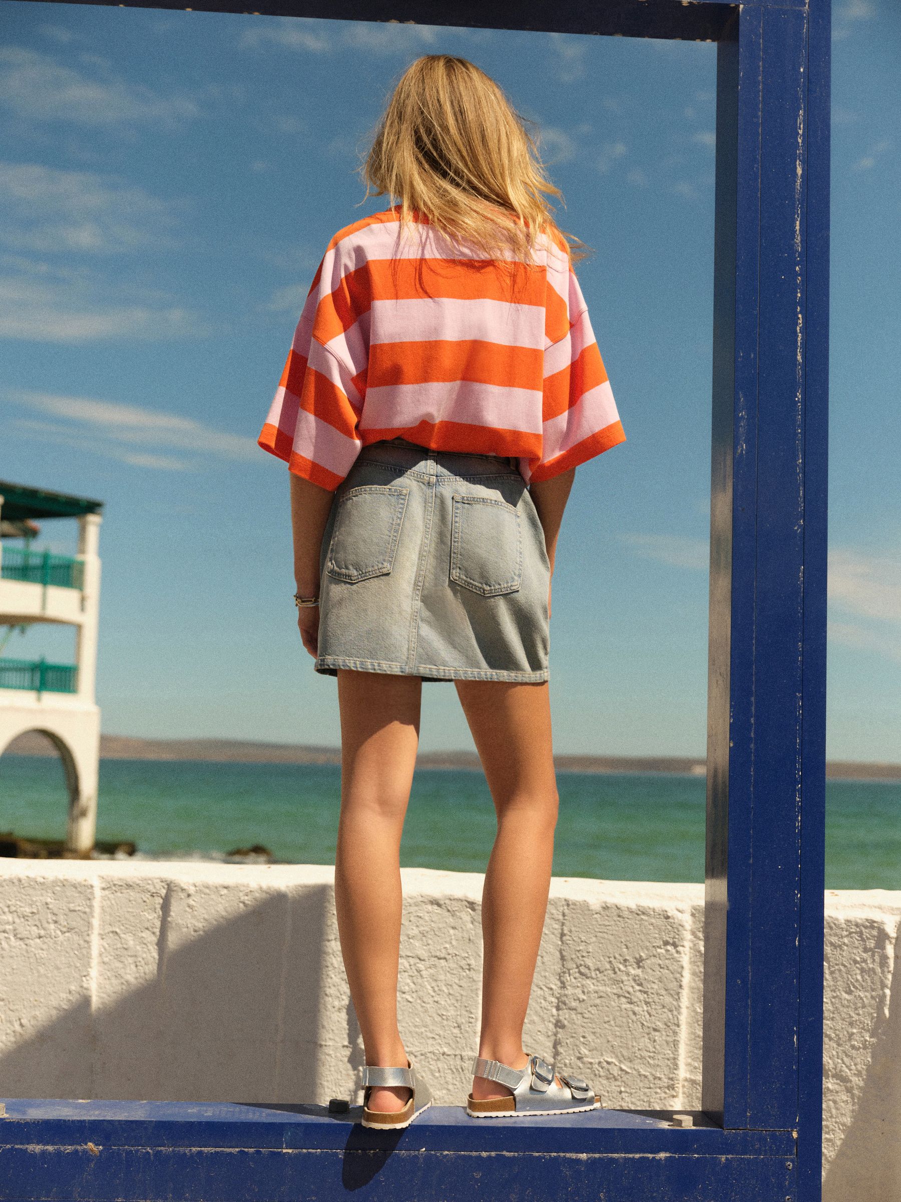 Buy Orange/Pink Relaxed Fit Heavyweight Longline Crew Neck