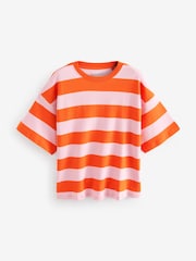 Orange/Pink Relaxed Fit Heavyweight Longline Crew Neck 100% Cotton T-Shirt - Image 5 of 6