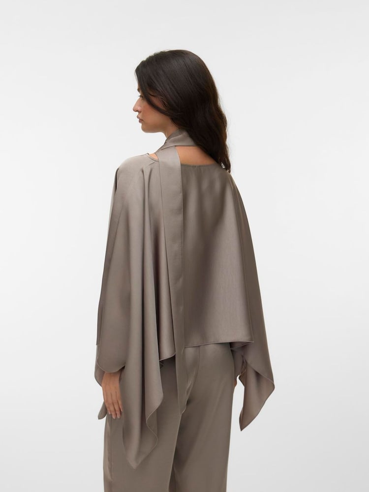 VERO MODA Grey Long Sleeve Satin Cape Scarf Top - Image 2 of 5 VERO MODA Grey Long Sleeve Satin Cape Scarf Top - Image 2 of 5