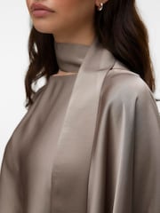 VERO MODA Grey Long Sleeve Satin Cape Scarf Top - Image 4 of 5