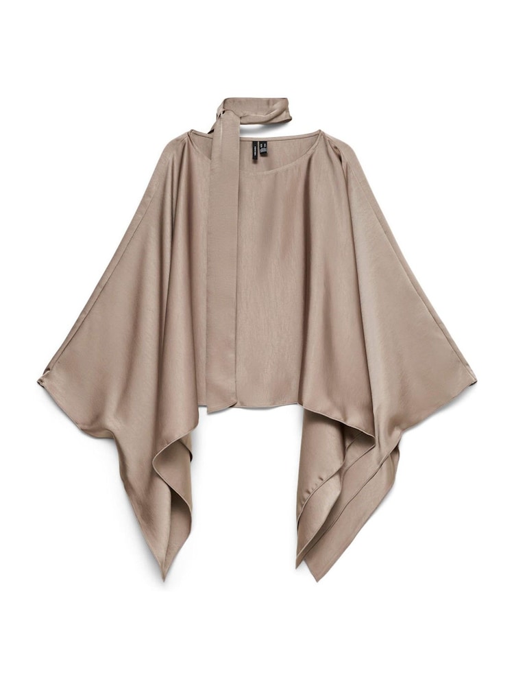 VERO MODA Grey Long Sleeve Satin Cape Scarf Top - Image 6 of 6 VERO MODA Grey Long Sleeve Satin Cape Scarf Top - Image 6 of 6