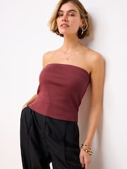 Red Ribbed Bandeau Boobtube - Image 1 of 5