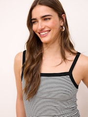 Black/White Stripe Ribbed Square Neck Strappy Cami Top - Image 4 of 6