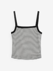 Black/White Stripe Ribbed Square Neck Strappy Cami Top - Image 5 of 6