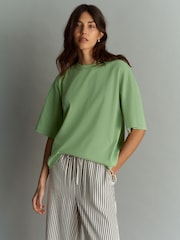 Matcha Green Oversized Relaxed Fit Boxy Heavyweight Crew Neck T-Shirt - Image 1 of 7