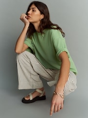 Matcha Green Oversized Relaxed Fit Boxy Heavyweight Crew Neck T-Shirt - Image 3 of 7