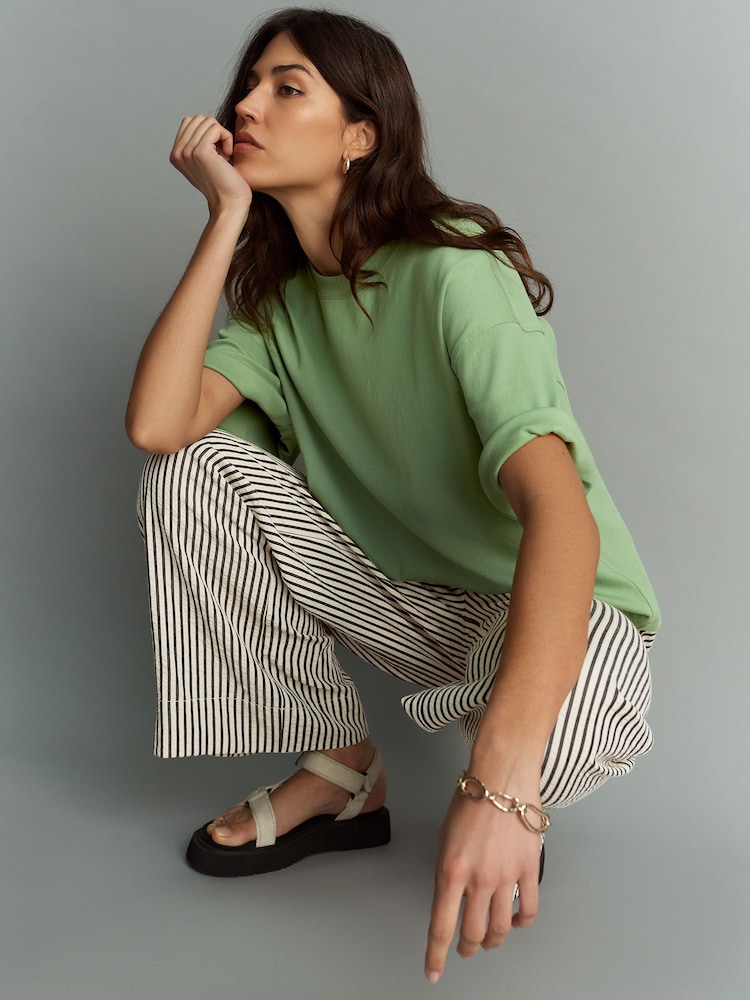 Matcha Green Oversized Relaxed Fit Boxy Heavyweight Crew Neck T-Shirt - Image 3 of 7