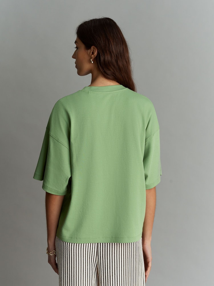 Matcha Green Oversized Relaxed Fit Boxy Heavyweight Crew Neck T-Shirt - Image 4 of 7