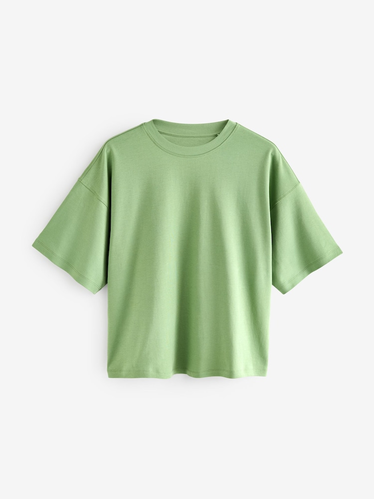 Matcha Green Oversized Relaxed Fit Boxy Heavyweight Crew Neck T-Shirt - Image 6 of 7