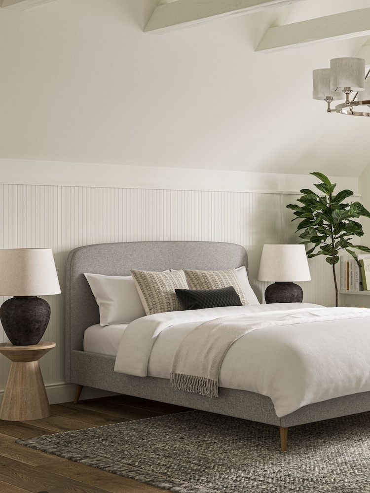 Grey Mid Tweedy Plain Matson Upholstered Bed Frame - Image 1 of 5