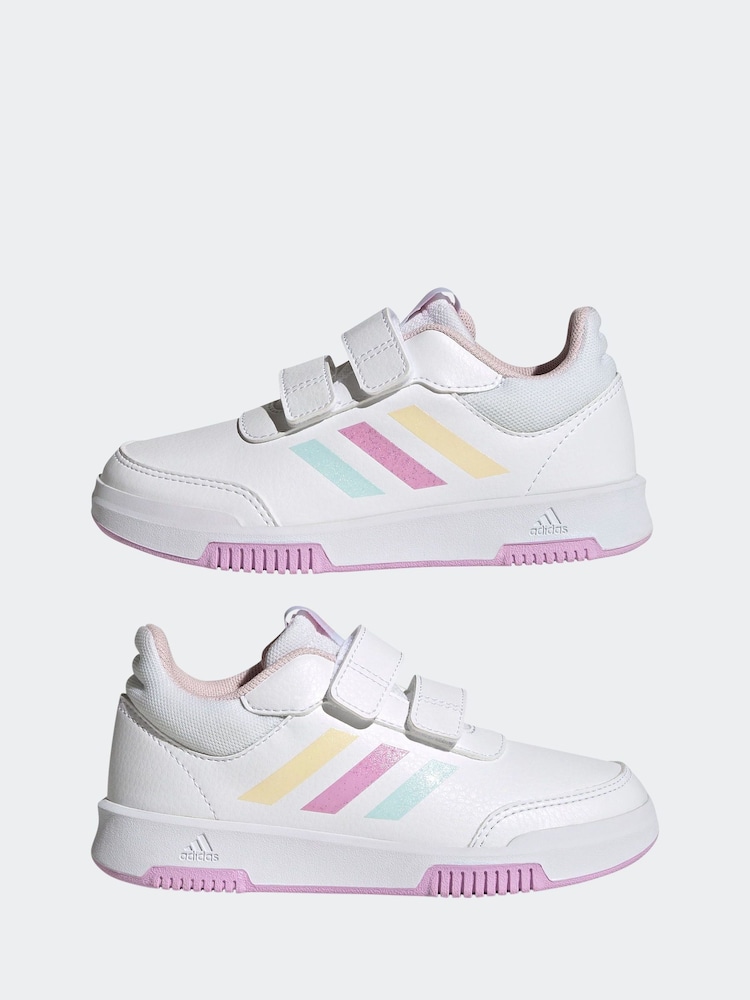 adidas White/Pink/Green Tensaur Hook and Loop Trainers - Image 5 of 9