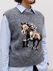VERO MODA Grey Sleeveless Round Neck Horse Knitted Vest - Image 2 of 6