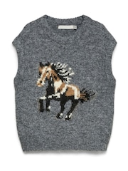 VERO MODA Grey Sleeveless Round Neck Horse Knitted Vest - Image 6 of 6