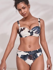 White Floral Padded Bandeau Top Shape and Tummy Control Bikini Top - Image 1 of 4