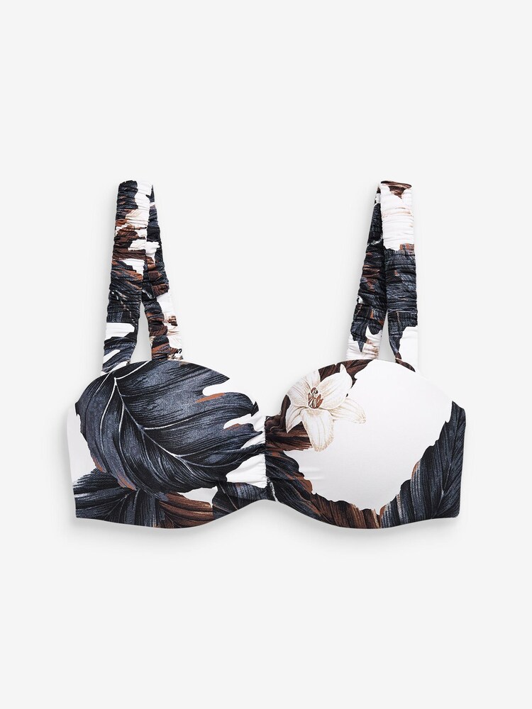 White Floral Padded Bandeau Top Shape and Tummy Control Bikini Top - Image 4 of 4