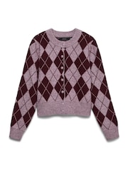 VERO MODA Purple Long Sleeve Round Neck Argyle Cardigan - Image 5 of 5