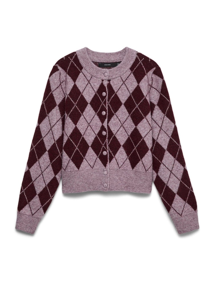 VERO MODA Purple Long Sleeve Round Neck Argyle Cardigan - Image 5 of 5 VERO MODA Purple Long Sleeve Round Neck Argyle Cardigan - Image 5 of 5