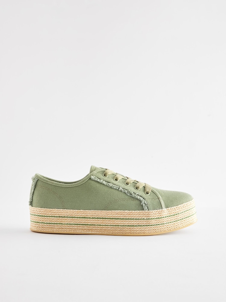 Khaki Green Forever Comfort® Canvas Espadrille Flatform Trainers - Image 2 of 6
