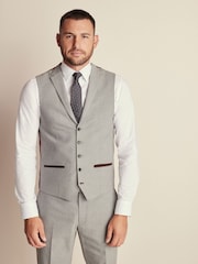 Grey Regular Fit Herringbone Suit Waistcoat - Image 1 of 8