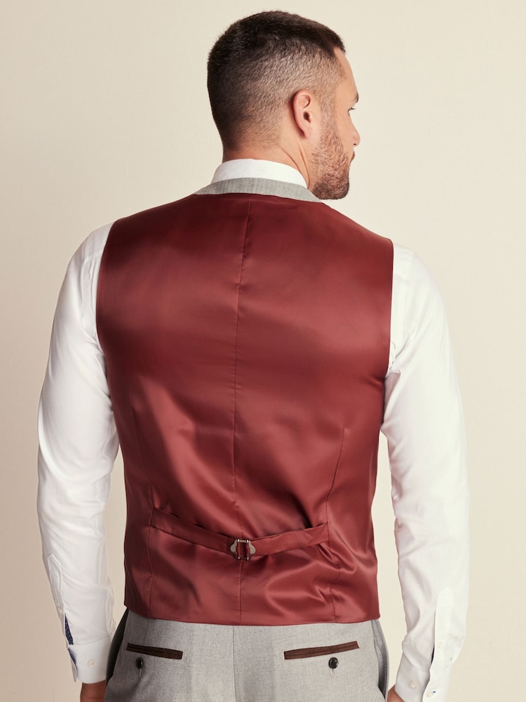 Grey Regular Fit Herringbone Suit Waistcoat - Image 2 of 8