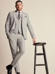 Grey Regular Fit Herringbone Suit Waistcoat - Image 3 of 8