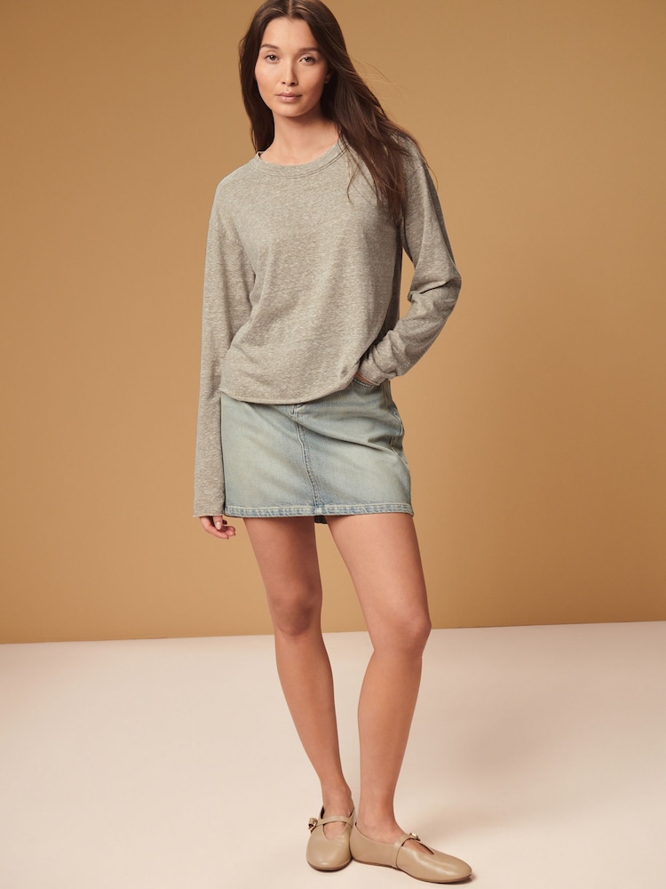 Khaki Green Linen Look Cotton Rich Slub Raw Edge Long Sleeve Top - Image 2 of 7