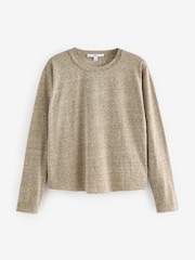 Khaki Green Linen Look Cotton Rich Slub Raw Edge Long Sleeve Top - Image 6 of 7