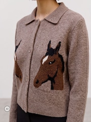 VERO MODA Brown Polo Neck Horse Graphic Cardigan - Image 1 of 6