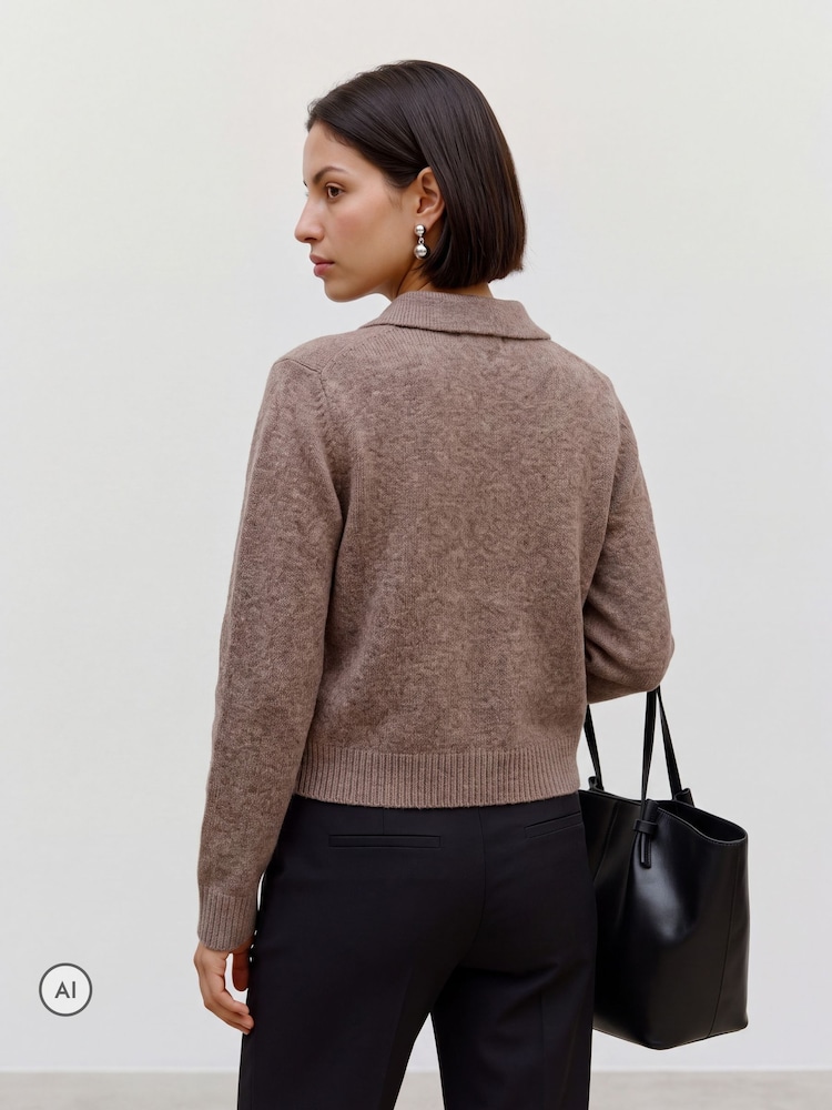 VERO MODA Brown Polo Neck Horse Graphic Cardigan - Image 2 of 6 VERO MODA Brown Polo Neck Horse Graphic Cardigan - Image 2 of 6