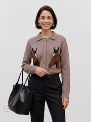 VERO MODA Brown Polo Neck Horse Graphic Cardigan - Image 4 of 6