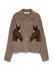 VERO MODA Brown Polo Neck Horse Graphic Cardigan - Image 6 of 6