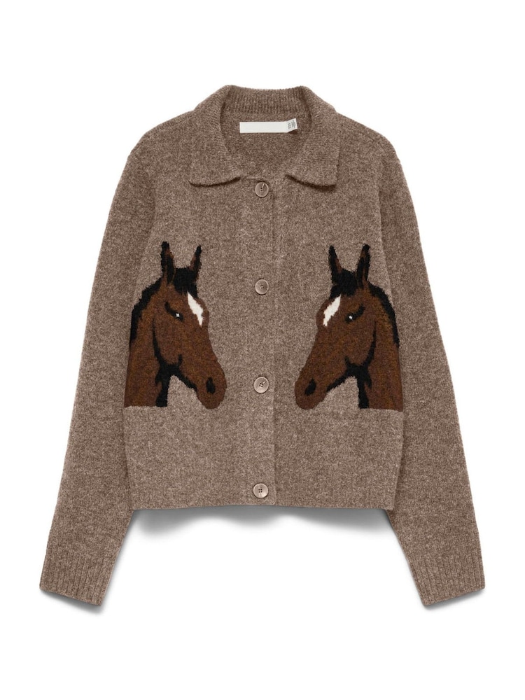 VERO MODA Brown Polo Neck Horse Graphic Cardigan - Image 6 of 6 VERO MODA Brown Polo Neck Horse Graphic Cardigan - Image 6 of 6