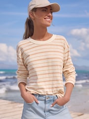 Ecru Marl Linen Look Cotton Rich Slub Raw Edge Long Sleeve Top - Image 1 of 6