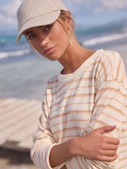 Ecru Marl Linen Look Cotton Rich Slub Raw Edge Long Sleeve Top - Image 4 of 6