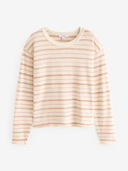 Ecru Marl Linen Look Cotton Rich Slub Raw Edge Long Sleeve Top - Image 5 of 6