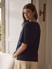 Marineblau/blau - Premium T-Shirt in Slim Fit aus 100 % Leinen mit Rundhalsausschnitt - Bild 3 von 6