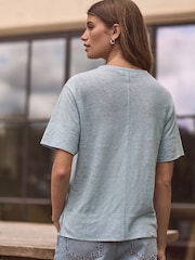 Light Baby Blue Slim Fit Premium 100% Linen Crew Neck Short Sleeve T-Shirt - Image 3 of 6