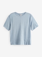 Light Baby Blue Slim Fit Premium 100% Linen Crew Neck Short Sleeve T-Shirt - Image 5 of 6