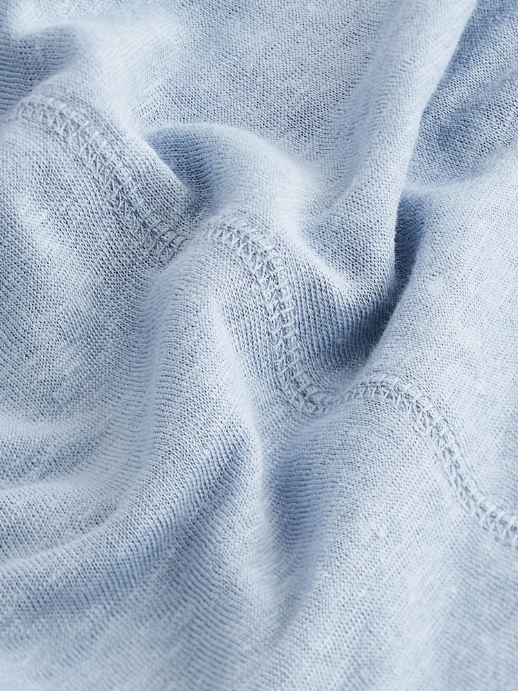 Light Baby Blue Slim Fit Premium 100% Linen Crew Neck Short Sleeve T-Shirt - Image 6 of 6