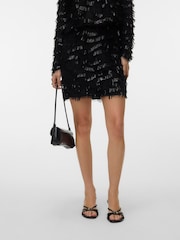 VERO MODA Black High Waisted Textured Sequin Mini Skirt - Image 1 of 6