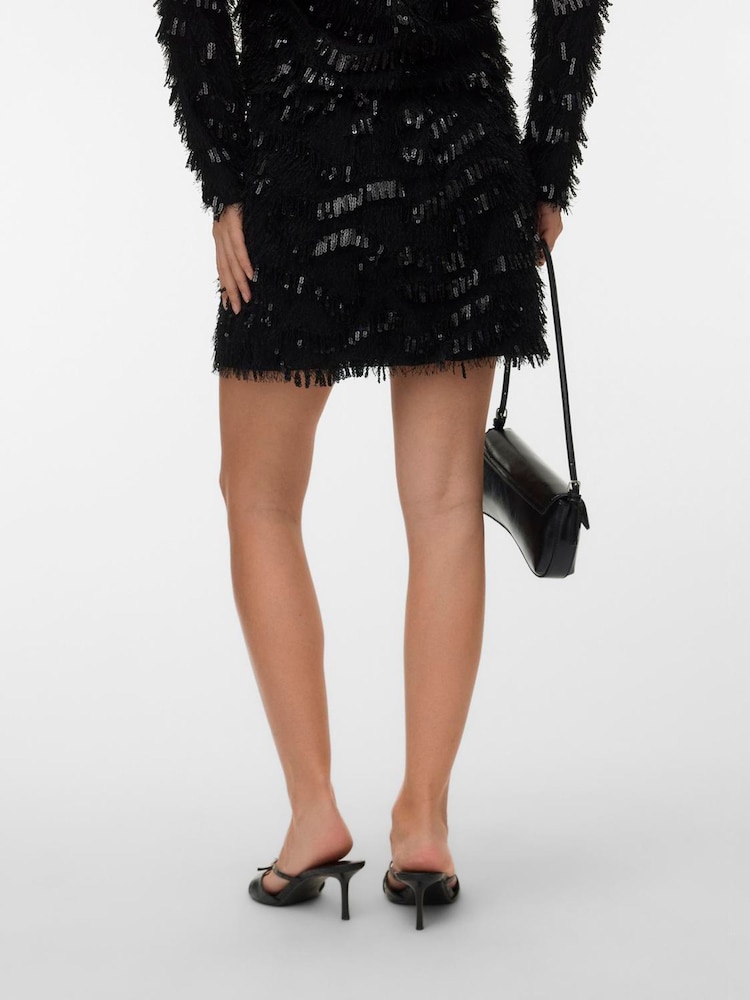 VERO MODA Black High Waisted Textured Sequin Mini Skirt - Image 2 of 6 VERO MODA Black High Waisted Textured Sequin Mini Skirt - Image 2 of 6